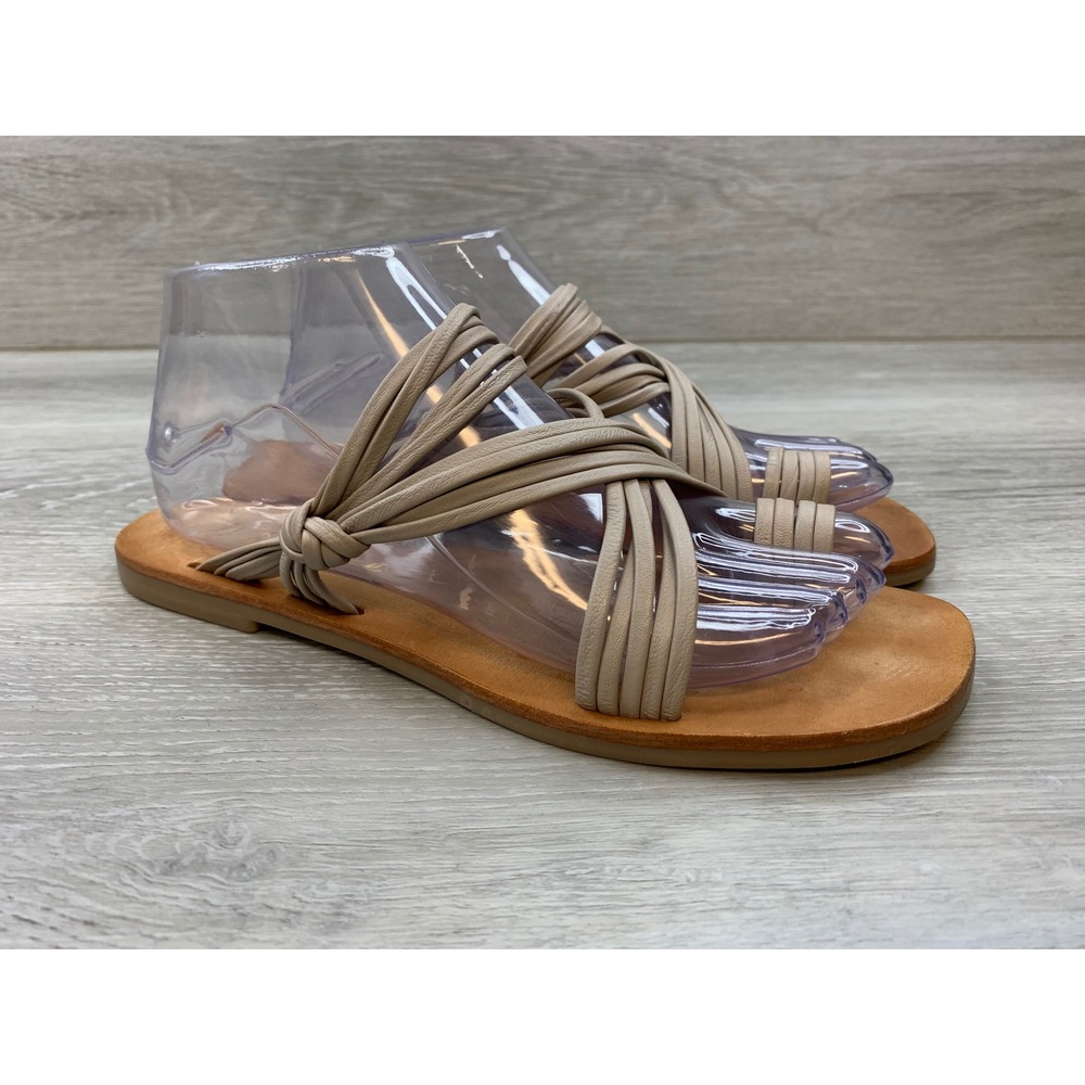 Matisse Rogue Beige Leather Strappy Toe Loop Flat Sandals Women's 9 Shoes